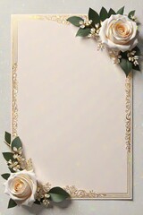 Wall Mural - A vintage greeting card with a single white rose and a gold frame perfect for a romantic weeding invitation