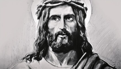 Wall Mural - Portrait of Christ - Depiction of Jesus Christ - Peaceful and Calming Image - Savior of Humanity and Mankind - Image of Christianity - The Shepherd from Jerusalem - Artwork 