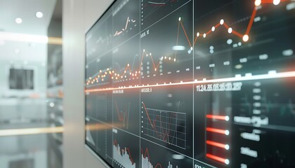 Aufkleber - Financial Data Display on a Large Screen in a Modern Office