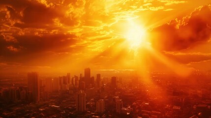 City view cityscape skyscrapers under hot day summer weather sunlight shine through horizon