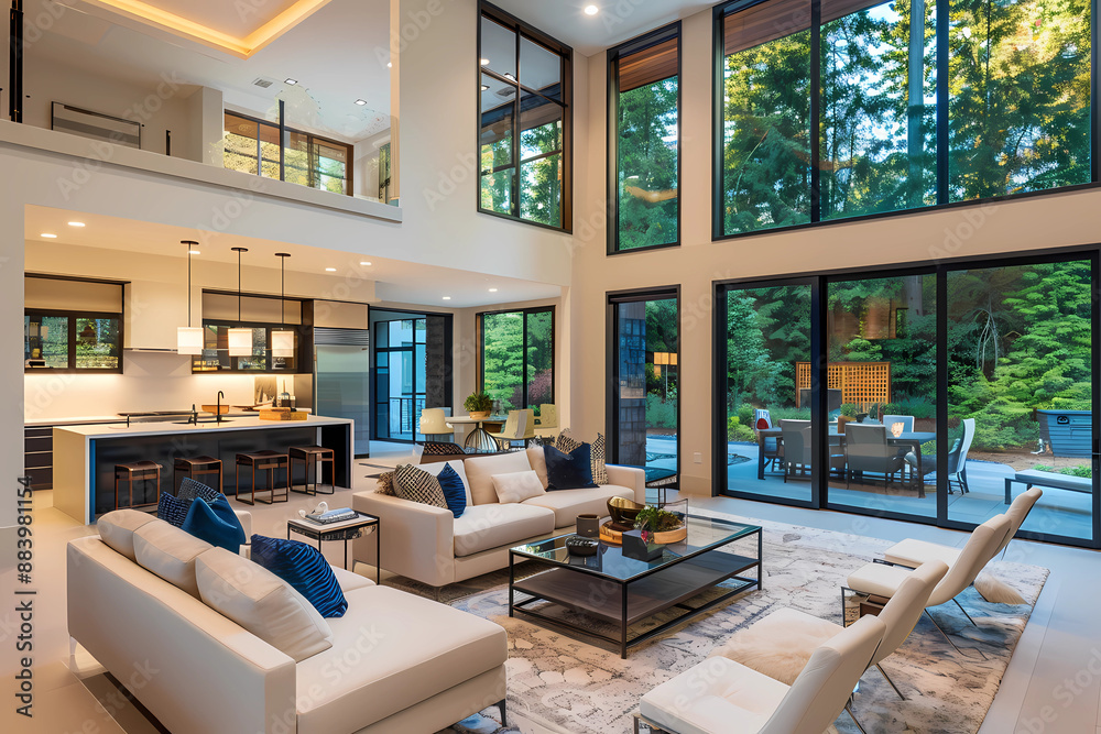 Beautiful living room interior in new luxury home with open concept ...