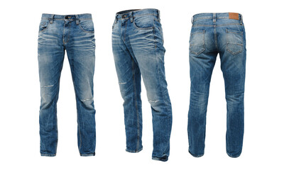 men's medium blue jeans isolated on transparent background