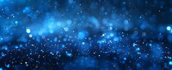 Poster - Abstract dark blue background with bokeh lights and sparkling particles. Christmas, New Year, wedding or other events decoration banner. Vintage, shiny effect for design elements