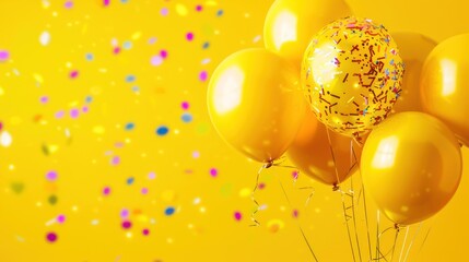 Poster - Yellow Balloons with Confetti on a Yellow Background.