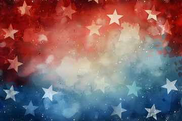 Canvas Print - red white and blue with stars and old vintage texture grunge in painted watercolor paint