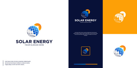 Wall Mural - global energy, solar panels, earth, electrical circuits, logo design innovation.