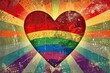 © hasnain - Heart pride rainbow lgbt flag gay month love graphic icon. Heart pride rainbow LGBTQ happy background day community art logo symbol lgbtqia post queer poster groovy slogan progress banner retro squar