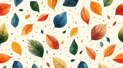 Colorful watercolor autumn leaves seamless pattern background