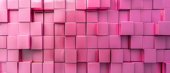 Wall Mural - Pink metallic geometric shining effect, metal square mosaic cubes wall, tiles, blocks, boxes, pink metallic tile pattern texture background 