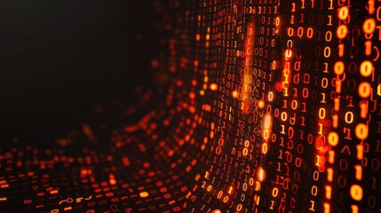 Abstract binary code background with glowing digits.