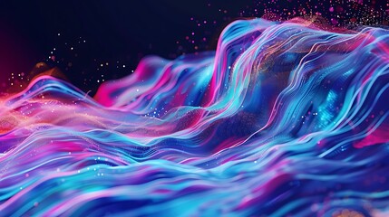 Poster - Digital abstract landscape with flowing waves of pink blue and purple. Ai generated