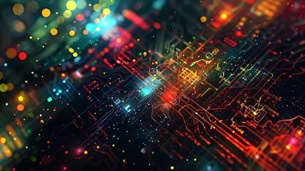 Poster - Futuristic circuit board with glowing lines and particles The future of technology. Ai generated