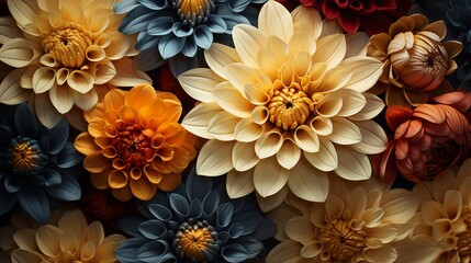 Wall Mural - Floral Arrangement with Beige, Orange, and Blue Flowers