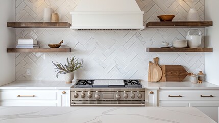 Herringbone tile pattern backsplash