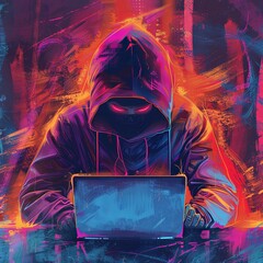 Futuristic Hacker in Polygonal Digital Network
