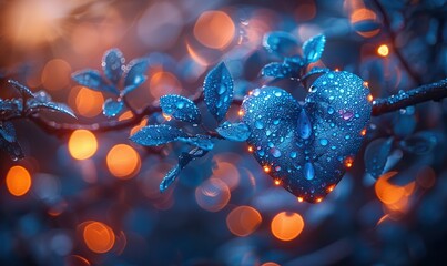 Abstract background with light blue heart bokeh and light neon lighting for Valentine's Day wallpaper.