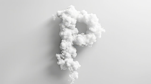 Capital letter P made of clouds or soft cotton. Fluffy airy style. Scrapbook activity. Generative AI