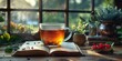 © Olha - National Read a Book Day open book with a cup of tea, September 6th