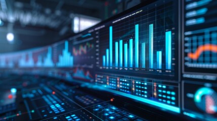 Leinwandbilder - A bar graph displayed on a monitor in a control room, monitoring operational efficiency metrics.