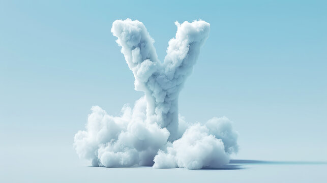 Capital letter Y made of clouds or soft cotton. Fluffy airy style. Scrapbook activity. Generative AI