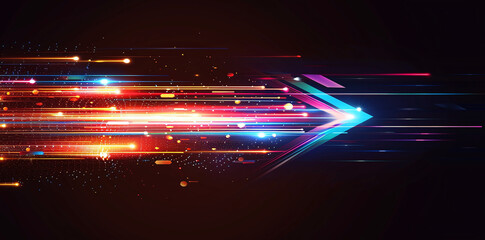 Futuristic Neon Arrow with Dynamic Glowing Lights in Dark Background