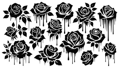 Dripping Roses Silhouettes Vector Collection