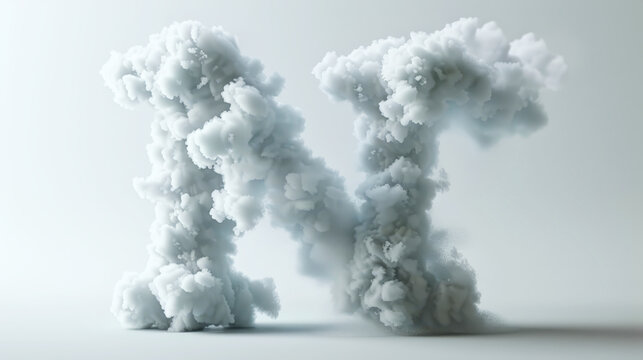 Capital letter N made of clouds or soft cotton. Fluffy airy style. Scrapbook activity. Generative AI