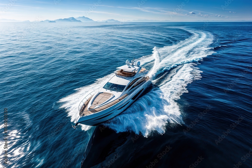 High angle view of luxury motor yacht sailing on open sea Stock Photo ...