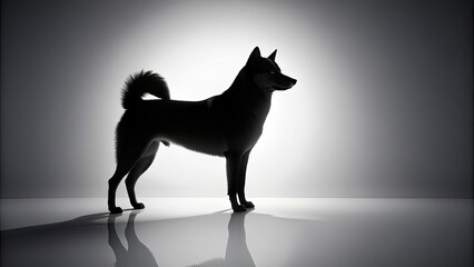 Wall Mural - Silhouette of Shiba Inu dog breed standing proudly against a white background, Shiba Inu, silhouette, dog breed, Japanese