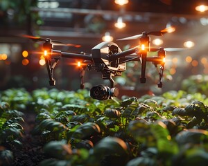Poster - smart agriculture drones and robots tending to crops in high tech farm