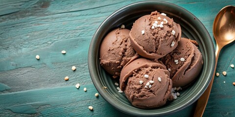 Wall Mural - Decadent chocolate ice cream with a sprinkle of sea salt , sweet, creamy, indulgent, dessert, frozen, treat, cocoa