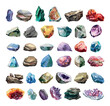 © LadadikArt - Fancy Stone Arrangements Watercolour Icons Set Low Detailed Colorful Modern Illustration Rocks Geology Minimalist Flat Design Decorative Elements Vector Graphics Digital Art