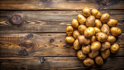 Sticker - Potatoes arranged on a rustic wooden table , food, agriculture, harvest, fresh, organic, cooking, ingredients, healthy