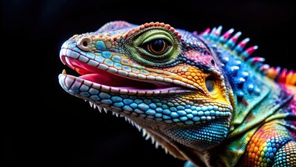 Wall Mural - Close up of a colorful reptile with scales and sharp teeth, reptile, scales, teeth, exotic, close up, wildlife