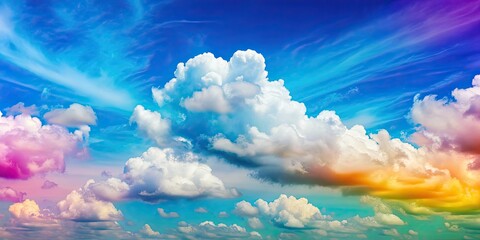 Poster - Colorful clouds in a clear blue sky , high quality,PSD, clouds, sky, colorful, vibrant, vivid, multicolored, gradient