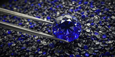 Sticker - Sparkling blue diamond being held by tweezers, jewelry, glamour, luxury, gemstone, precious, sparkle, shiny, vibrant, elegance