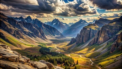 Poster - Rocky mountain landscape featuring deep valleys, Rocky, mountain, landscape, deep, valleys, dramatic, breathtaking, rugged