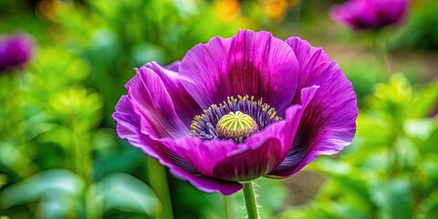 Canvas Print - Vibrant purple poppy blooming in a garden, purple, flower, poppy, garden, beautiful, vibrant, blooming, nature, plant