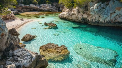 Canvas Print - Beautiful Marble Beach with clear waters