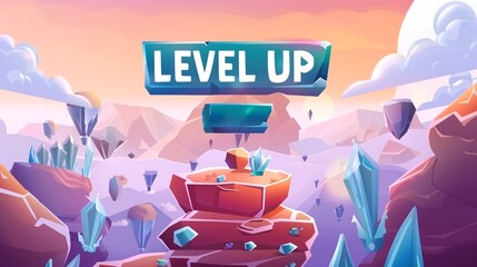 Poster - An interactive game with a 3D cartoon design and a premium text interface for advancing levels.