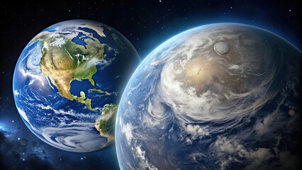 Wall Mural - a mesmerizing stock photo featuring the earth and the moon in stunning detail, earth, moon, space, a