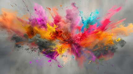 Wall Mural - Explosion of Colorful Paints gray background