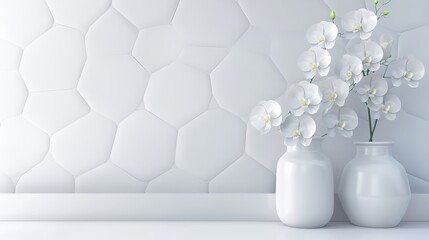 Wall Mural - A white wall with a white vase and a white flower in it