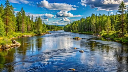 Canvas Print - Scenic view of a tranquil salmon river landscape in Fjarnebofjarden national park in northern Sweden, scenic