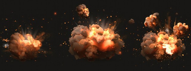 Wall Mural - Set of explosions isolated on transparent background 