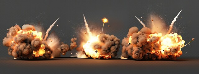 Wall Mural - Set of explosions isolated on transparent background 