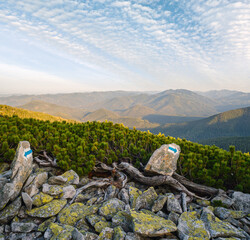 Canvas Print - Summer Carpathian mountains evening view. Stony Gorgany massif, Ukraine.