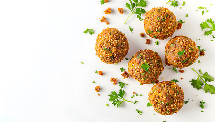 falafel ball isolated on a white background with full depth of field. Top view. Flat lay.