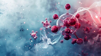 Poster - microscopic view of a molecule with a wispy smoke trail in the background. AI generated