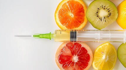 Syringe nourished with vitamins from fruits Intravenous vitamins, beauty products